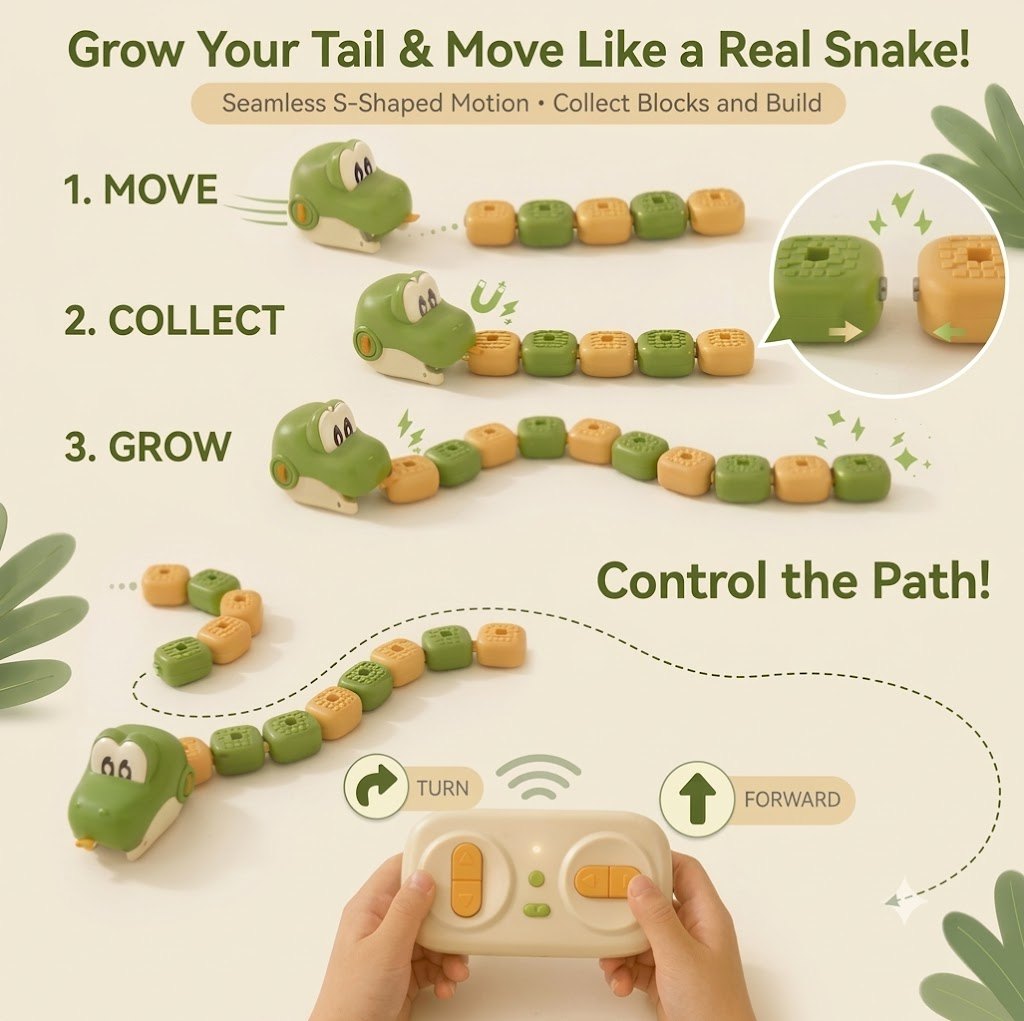 How it plays: move, collect and grow, steering with the remote